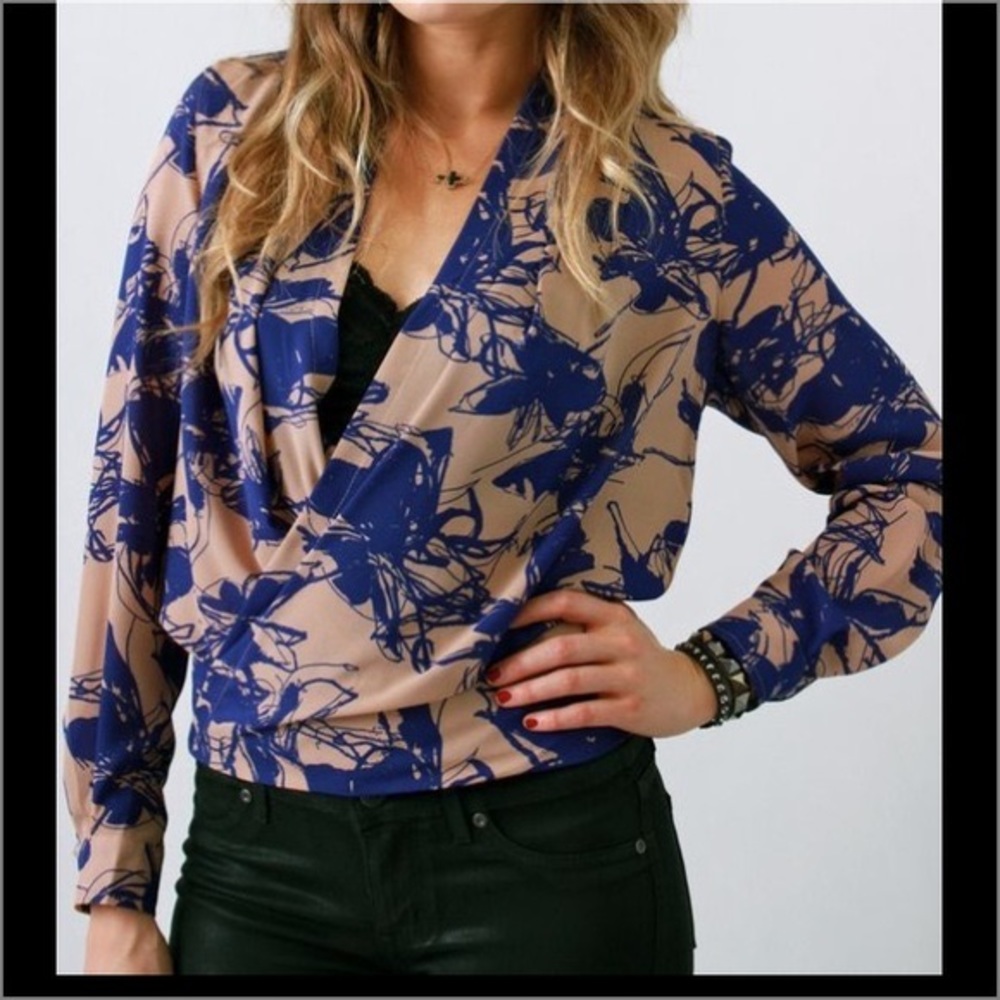 Greylin blue and yellow wrap top